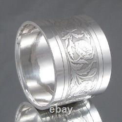 Antique French Sterling Silver Napkin Ring, Poppies, Flowers, Engraved Marcel