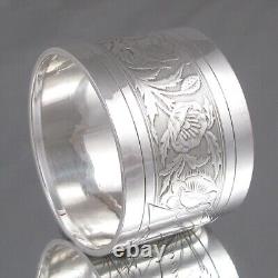 Antique French Sterling Silver Napkin Ring, Poppies, Flowers, Engraved Marcel