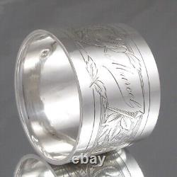 Antique French Sterling Silver Napkin Ring, Poppies, Flowers, Engraved Marcel