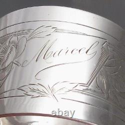 Antique French Sterling Silver Napkin Ring, Poppies, Flowers, Engraved Marcel