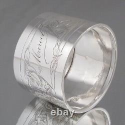 Antique French Sterling Silver Napkin Ring, Poppies, Flowers, Engraved Marcel