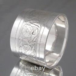 Antique French Sterling Silver Napkin Ring, Poppies, Flowers, Engraved Marcel