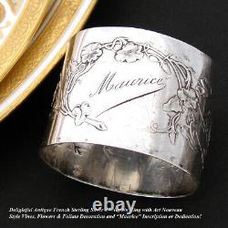 Antique French Sterling Silver Napkin Ring, Vines, Leaves & Floral, Maurice