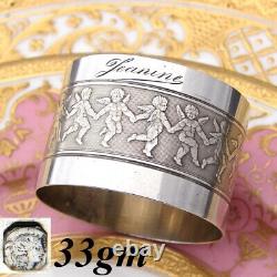 Antique French Sterling Silver Napkin Ring, Winged Cherubs or Putti, Jeanine