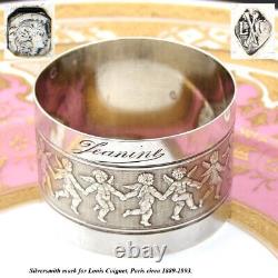 Antique French Sterling Silver Napkin Ring, Winged Cherubs or Putti, Jeanine