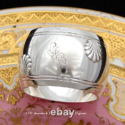 Antique French Sterling Silver Rounded Napkin Ring, Seashells, LAB Monogram
