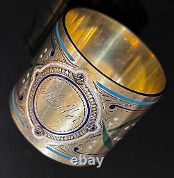 Antique Gilded Sterling Silver Napkin ring Lily Of The Valley enamel decoration