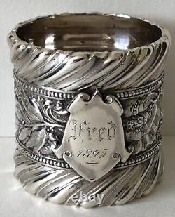 Antique Gorham c1860 Sterling Silver 2 Wide Heavy 3 oz Ornate Napkin Ring FRED