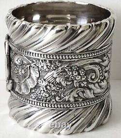 Antique Gorham c1860 Sterling Silver 2 Wide Heavy 3 oz Ornate Napkin Ring FRED