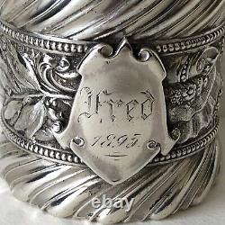 Antique Gorham c1860 Sterling Silver 2 Wide Heavy 3 oz Ornate Napkin Ring FRED