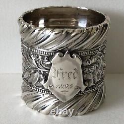 Antique Gorham c1860 Sterling Silver 2 Wide Heavy 3 oz Ornate Napkin Ring FRED