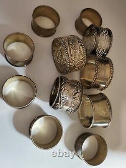 Antique Lot of 15 All Mixed Sterling Silver 925 Napkin Rings Floral Dragon