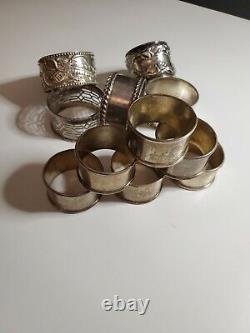 Antique Lot of 15 All Mixed Sterling Silver 925 Napkin Rings Floral Dragon