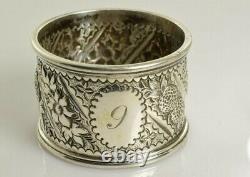 Antique Napkin Ring in Sterling Silver Heavily Decorated 1863 Monogrammed