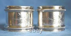 Antique Pair 309 S WOOD & HUGHES Civil War Era 2 Sterling Silver Napkin Rings