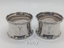 Antique Pair of English Sterling Silver Napkin Rings V1 V2 engraved, d. 1928