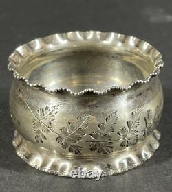 Antique Sterling 1920 London Ornate Crimped Edge Leaf Decorated Napkin Ring