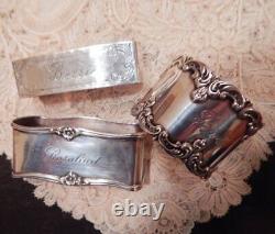 Antique Sterling Silver Napkin Ring Lot/3 Hallmarked Engraved 79.1g NOT Scrap