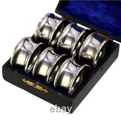 Antique Sterling Silver Set of 6 Uttley & Co NAPKIN Rings Boxed 1907