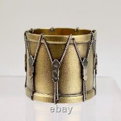 Antique Victorian Gilt Sterling Silver Drum Shaped Napkin Ring and Case
