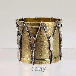 Antique Victorian Gilt Sterling Silver Drum Shaped Napkin Ring and Case