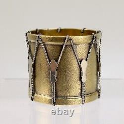 Antique Victorian Gilt Sterling Silver Drum Shaped Napkin Ring and Case SL