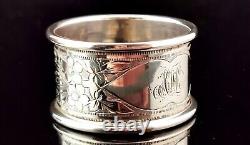 Antique sterling silver napkin ring, Floral engraved