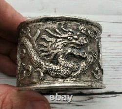 Asian Sterling Silver napkin ring with dragon and bamboo