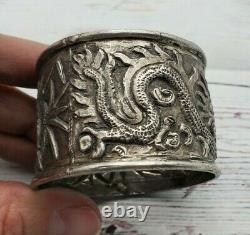 Asian Sterling Silver napkin ring with dragon and bamboo
