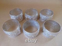 Beautiful Set Of 6 Antique Indian Solid Silver Elephant Napkin Rings M S