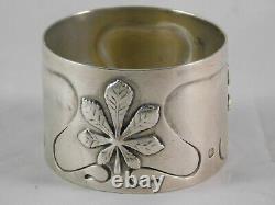 Big Art Nouveau French 950 Silver Napkin Ring Applied Leaves Sterling 54 grams