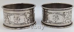 Boxed Pair of Antique English Sterling Silver Napkin Rings B initial, d 1913-4
