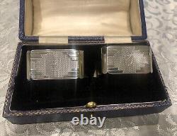 Boxed Pair of Antique English Sterling Silver Napkin Rings C initial, d. 1937