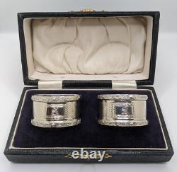 Boxed Pair of Vintage Sterling Silver Napkin Rings S initial engraving d. 1970
