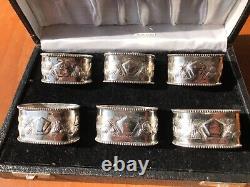 Boxed Set 6 Hallmarked Sterling Silver Elephant Napkin Rings Gift