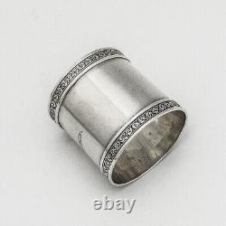 Bright Cut Engraved Napkin Ring Ornate Borders Sterling Silver 1870s Mono