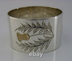 Cased Mint Sterling Silver & Gold Scottish Thistle Napkin Ring 1977