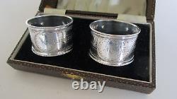 Cased Pair Victorian Sterling Silver Napkin Rings, Initial H, Birmingham 1882
