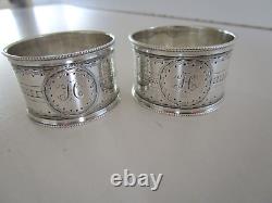 Cased Pair Victorian Sterling Silver Napkin Rings, Initial H, Birmingham 1882
