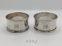 Cased Pair of English Sterling Silver Napkin Rings B initial engraving
