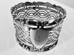 Cased Set 4 Solid Sterling Silver Napkin Rings, 1903, W Devenport, Birmingham