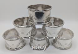 Cased Set of 6 Antique English Sterling Silver Napkin Rings K initial, d. 1898