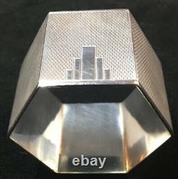 English Deco Sterling Silver Napkin Ring Six Sided