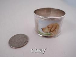 English Sterling Silver Labrador Retriever Napkin Ring Enamel Handpainted