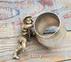 English Sterling Silver Napkin Ring, Boy with Barrel Figural Vintage