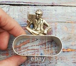 English Sterling Silver Napkin Ring, Man reading book, A gift for Isabelle