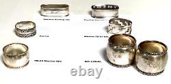 European & Sterling Silver Lot of 7 Vintage Napkin Rings Weight 5.5+ Ounces