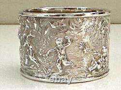 Fabulous Heavy Antique Sterling Silver Napkin Ring Cherub / Putti