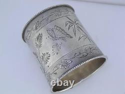 Fabulous Sterling NAPKIN RING by ALBERT COLES with Bird Butterflies Foliage c1800s
