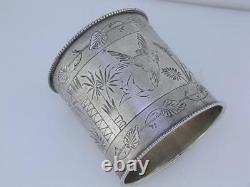 Fabulous Sterling NAPKIN RING by ALBERT COLES with Bird Butterflies Foliage c1800s